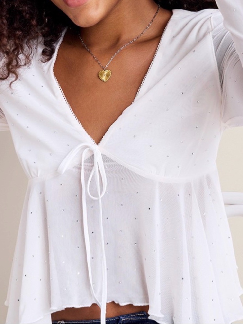 Francesca's Collections White Tie-Front Peplum Tunic